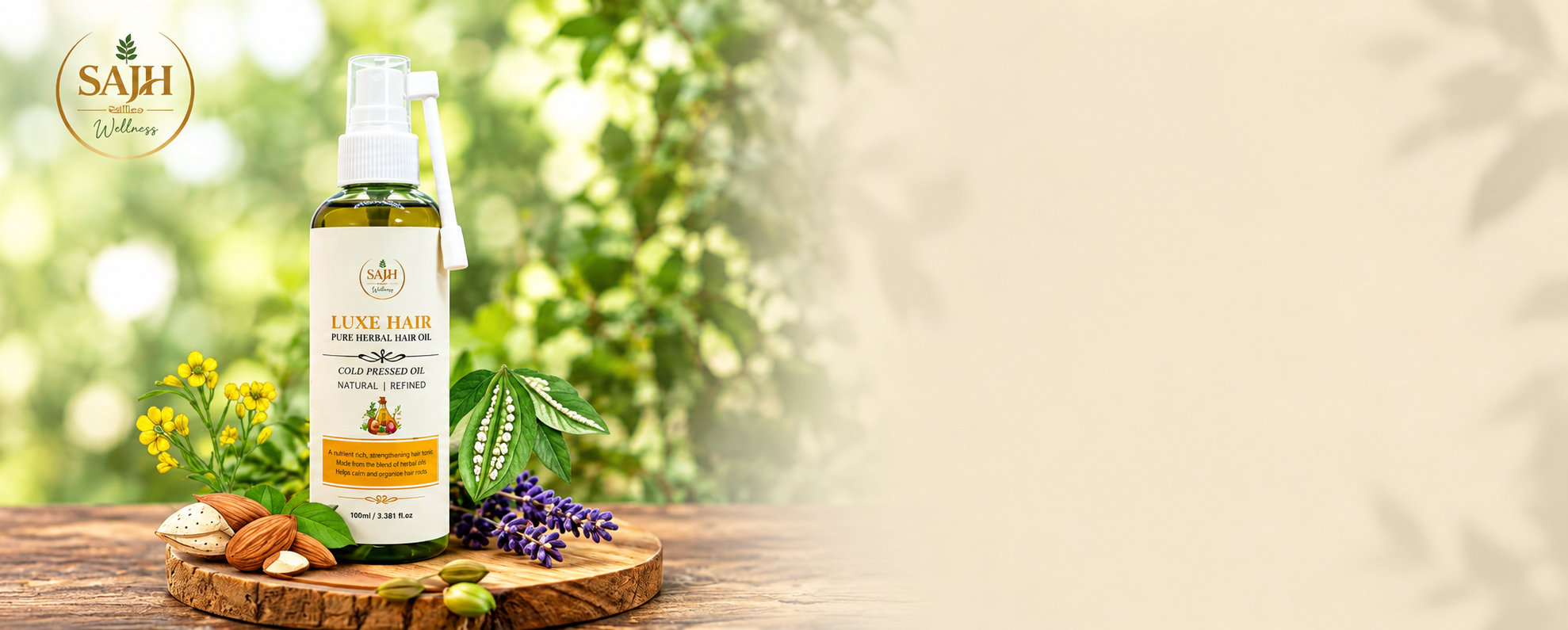 SAJH Luxe Hair pure herbal hair oil with almonds and lavender